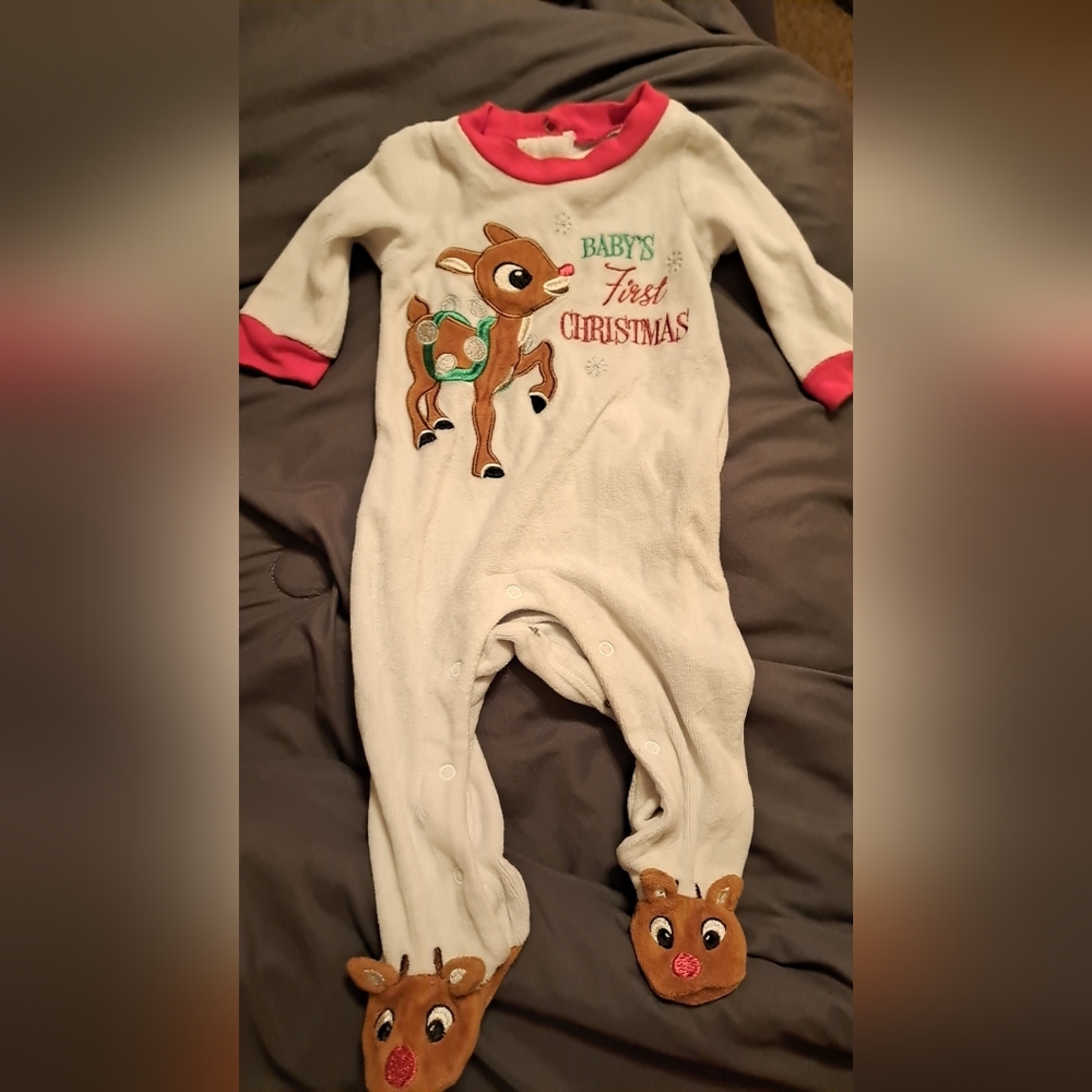 Baby's first Christmas, Rudolf footed pajamas, unisex 6 months